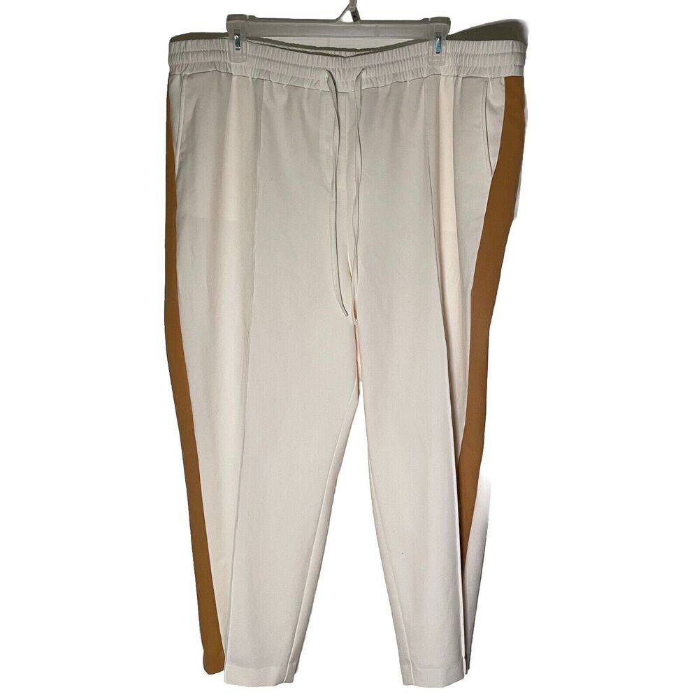 Lane‎ Bryant Pant Size 26 Cream Perfect Drape Track Pant Side Stripe Pull On NEW